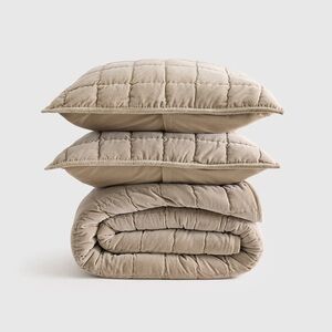 QUINCE Cotton Velvet Quilt Set Full/Queen Light Taupe 6294